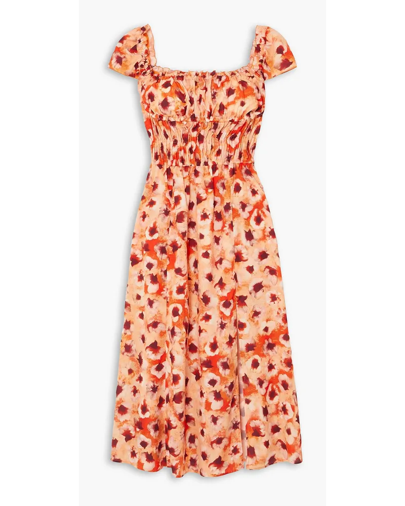 Altuzarra Daisy schulterfreies Midikleid aus Crêpe mit Raffung und Blumenprint Orange