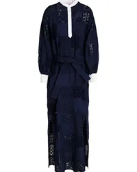 Tory Burch Oversized-Maxikleid aus Baumwollpopeline und Spitze mit Lochstickerei Blau