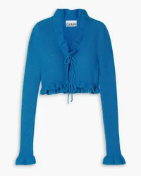 Ganni Cardigan aus Rippstrick mit Rüschen Blau