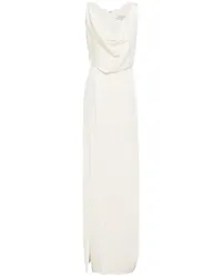 Halston Drapierte Robe aus glänzendem Crêpe Weiß