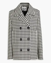 Claudie Pierlot Doppelreihiger Mantel aus Twill mit Gingham-Karo Schwarz