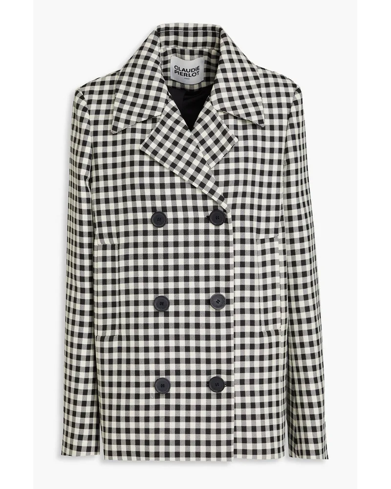 Claudie Pierlot Doppelreihiger Mantel aus Twill mit Gingham-Karo Schwarz