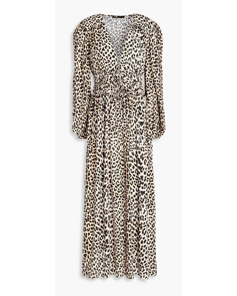 Maje Midikleid aus Seiden-Crêpe mit Leopardenprint Animal-print