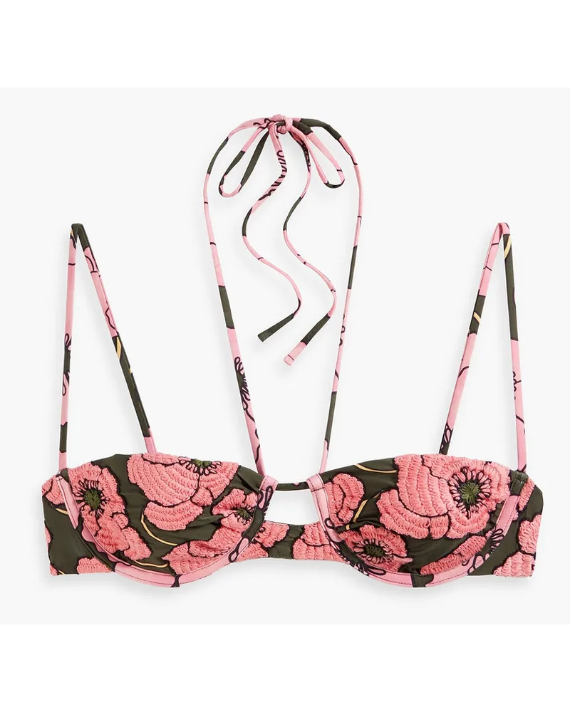 AGUA BENDITA Bikini-Oberteil mit Print und Stickereien Pink