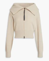 Brunello Cucinelli Gerippter Cropped Pullover mit Zierperlen und Reißverschluss Neutral