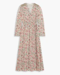 See by Chloé Maxikleid aus Crêpe mit floralem Print, Raffung und Wickeleffekt Pink