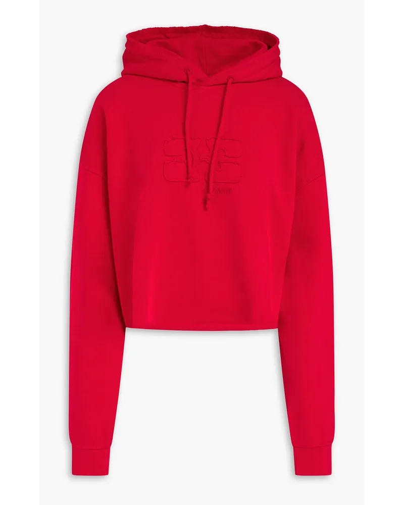 Ganni Cropped Hoodie aus Baumwollftee mit Applikationen Rot