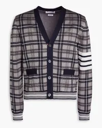 Thom Browne Karierter Cardigan aus Jacquard-Strick aus einer Seiden-Baumwollmischung Blau