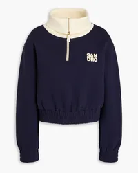 Sandro Zweifarbiges Sweatshirt aus Baumwollfleece mit halblangem Reißverschluss Blau