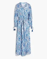 Melissa Odabash Gabby Kaftan aus Voile mit Paisley-Print und Gürtel Blau