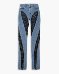 Thierry Mugler Hoch sitzende Skinny Jeans mit Spitzeneinsätzen Blau