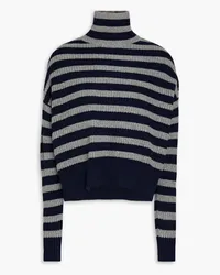 Autumn Cashmere Gestreifter Rollkragenpullover aus Kaschmir Blau