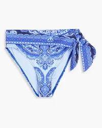 Zimmermann Separates Sculpt hoch sitzendes Bikini-Höschen mit Paisley-Print und Knotendetail Blau