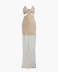 Alice + Olivia Alice OliviaHavana cutout crystal-embellished fishnet maxi dress Neutral