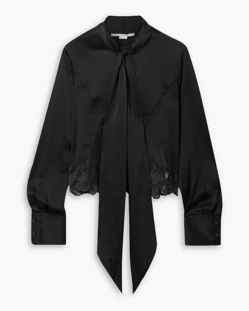 Stella McCartney Schluppenbluse aus Satin mit Spitzenbesatz Schwarz