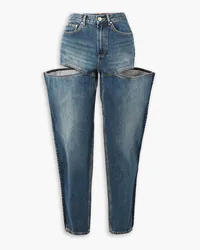 Area Hoch sitzende Jeans mit weitem Bein, Cut-outs und Kristallen Blau