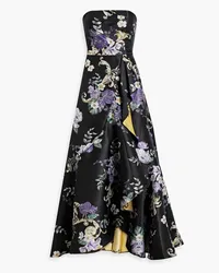 Marchesa Trägerlose Robe aus floralem Jacquard mit Metallic-Effekt Schwarz