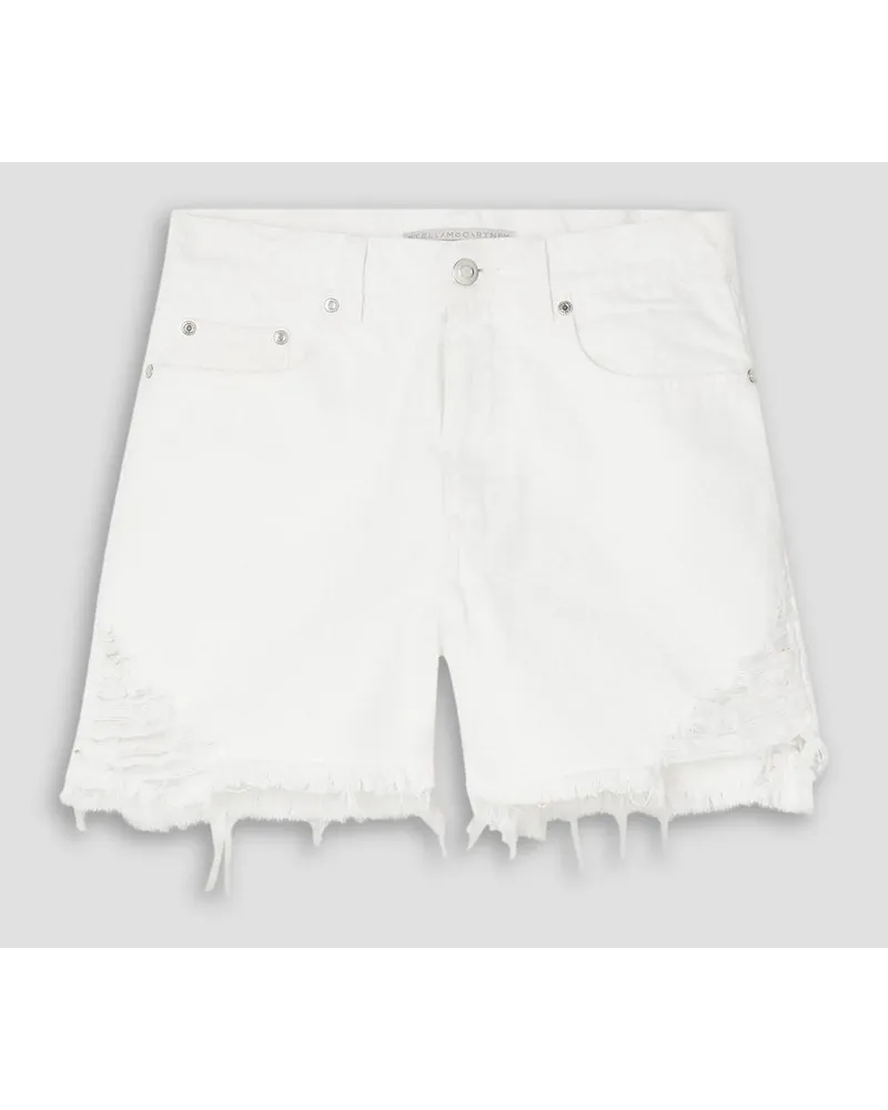 Stella McCartney Jeansshorts inDistressed-Optik mit Stickereien Weiß