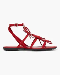 TOD'S Sandalen aus Veloursleder mit Fransen Rot