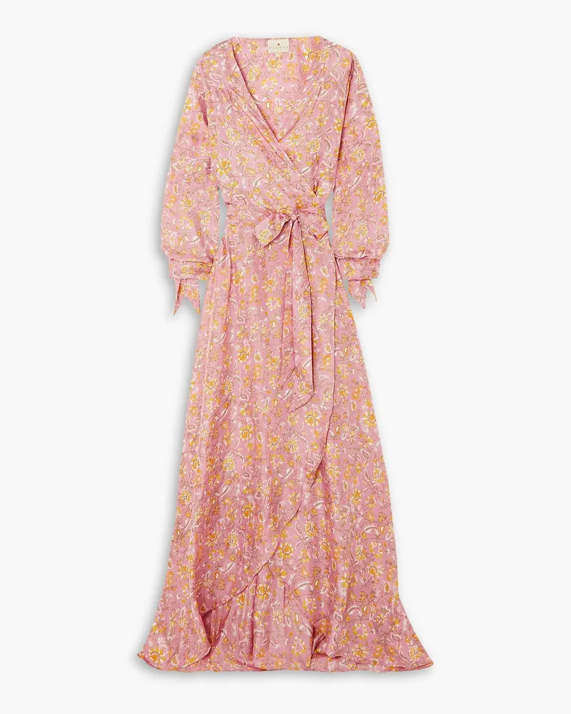 Hannah Luna Maxi-Wickelkleid aus Seide mit Blumenprint Pink