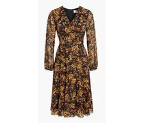 Plissiertes Kleid aus Chiffon mit Fil Coupé, floralem Print und Metallic-Effekt