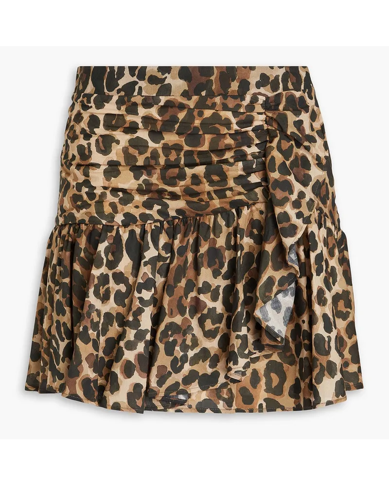 Claudie Pierlot Minirock aus Baumwollmusselin mit Leopardenprint und Raffungen Animal-print