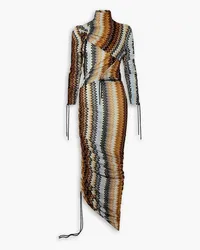 Missoni Gerafftes Maxikleid aus -Häkelstrick mit Rollkragen Metallic