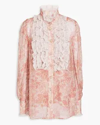 Zimmermann Bluse aus Georgette mit floralem Print und Spitzenbesatz Pink