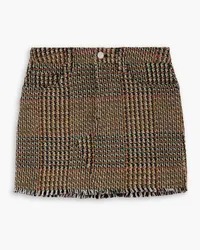 Stella McCartney Minirock aus kariertem Tweed aus einer Wollmischung mit Fransen Braun