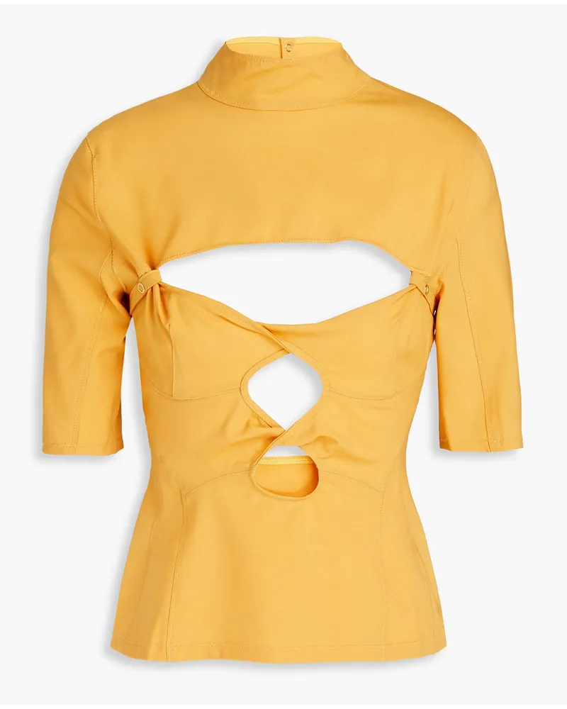 Jacquemus Le Haut Palmi Oberteil aus Stretch-Wolle mit Twist-Detail an der Vorderseite und Cut-outs Gelb