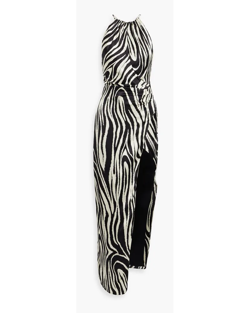 NICHOLAS Benita Neckholder-Maxikleid aus Seidensatin mit Zebraprint und Cut-outs Animal-print