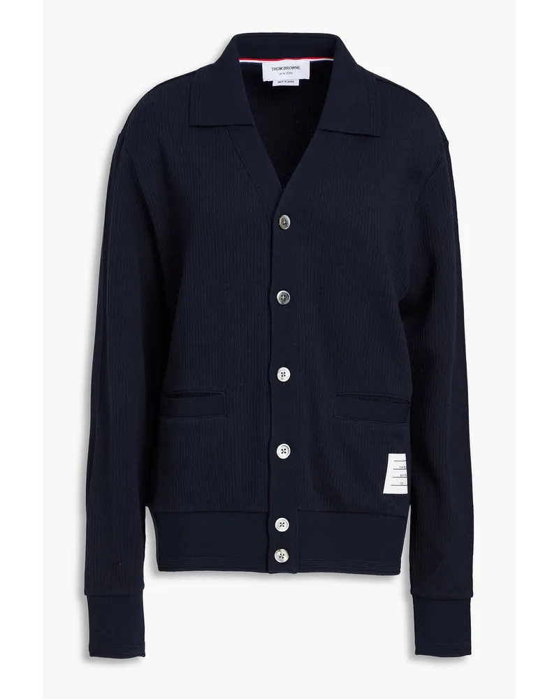 Thom Browne Cardigan aus gerippter Baumwolle Blau