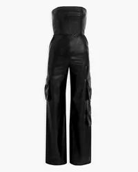 Alice + Olivia Alice OliviaEmelda trägerloser Jumpsuit mit weitem Bein aus Kunstleder Schwarz