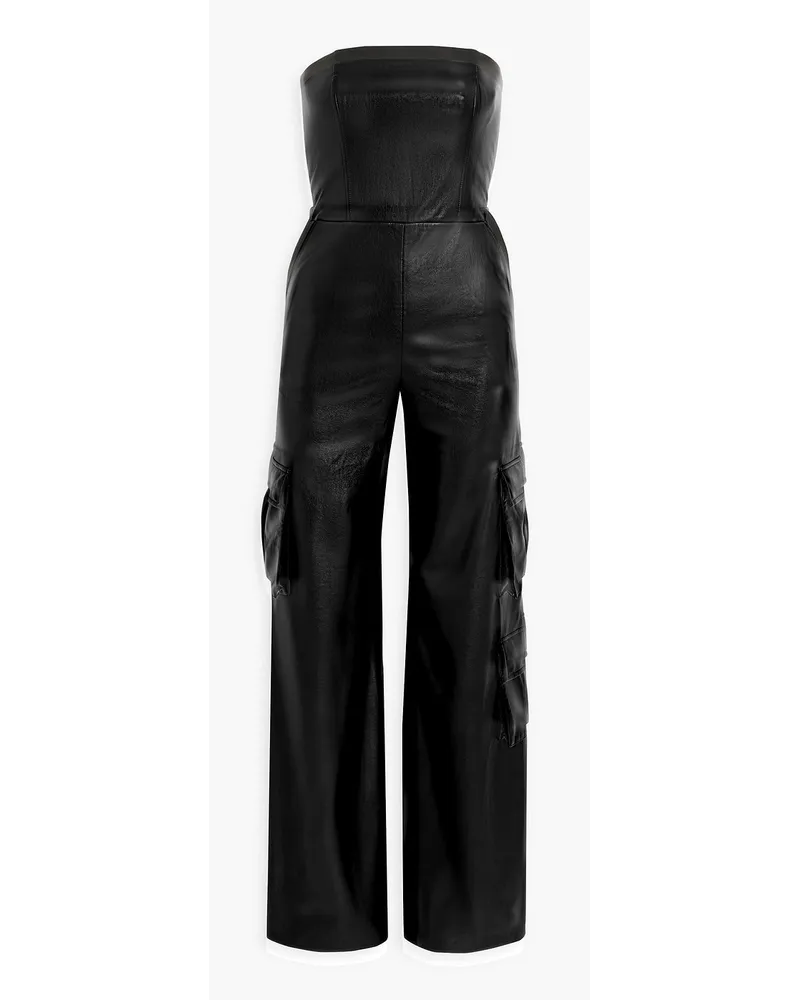 Alice + Olivia Alice OliviaEmelda trägerloser Jumpsuit mit weitem Bein aus Kunstleder Schwarz