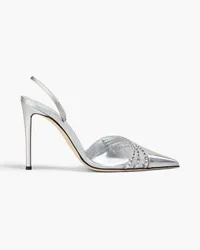 Giuseppe Zanotti Verzierte Slingback-Pumps aus changierendem Veloursleder, Kunstleder und PVC Metallic