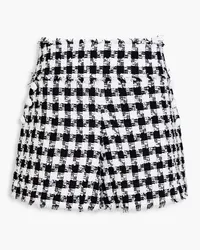 Balmain Shorts aus Tweed aus einer Baumwollmischung mit Gingham-Karo und Fransen Schwarz