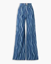 Area Sunray embellished printed high-rise wide-leg jeans Blau