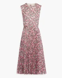 Mikael Aghal Plissiertes Midikleid aus Chiffon mit floralem Print und Cut-outs Pink