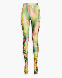 Dries van Noten Geraffte Leggings aus Mesh mit Batikmuster Gelb