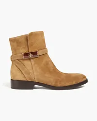 Tory Burch Ankle Boots aus Veloursleder mit Applikationen Braun