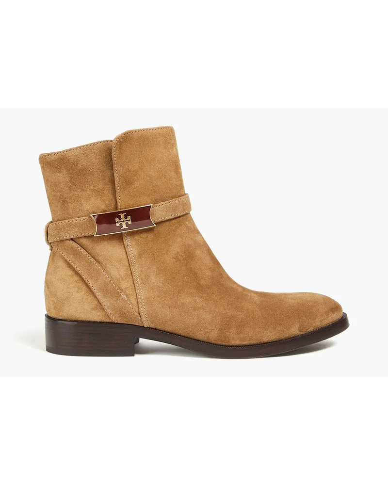 Tory Burch Ankle Boots aus Veloursleder mit Applikationen Braun