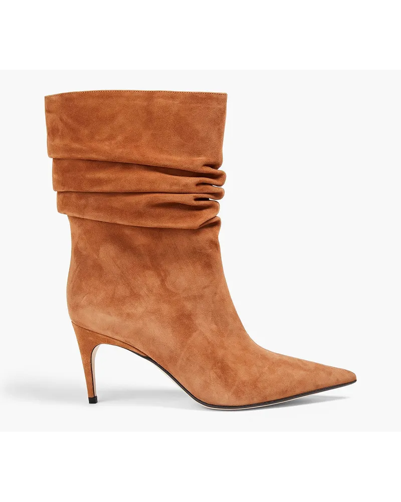 Sergio Rossi Geraffte Ankle Boots aus Veloursleder Braun