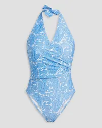 Heidi Klein Cap Mala Neckholder-Badeanzug aus Stretch-Piqué mit Paisley-Print Blau