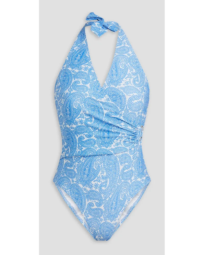 Heidi Klein Cap Mala Neckholder-Badeanzug aus Stretch-Piqué mit Paisley-Print Blau