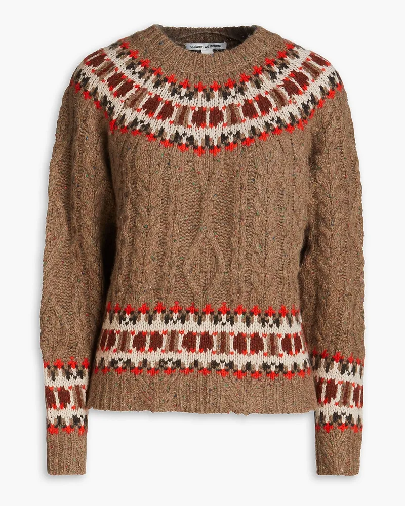 Autumn Cashmere Kaschmirpullover mit Zopfstrickund Fair-Isle-Muster Braun