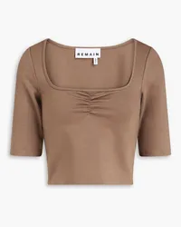 ROTATE Birger Christensen Cropped Oberteil aus Jersey mit Raffungen Neutral