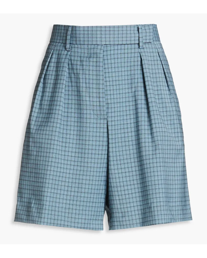 Paul Smith Karierte Shorts aus einer Wollmischung mit Falten Blau