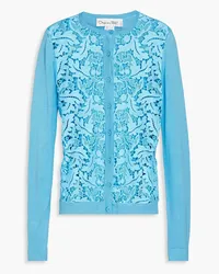 Oscar de la Renta Cardigan aus einer Seidenmischung und Guipure-Spitze Blau