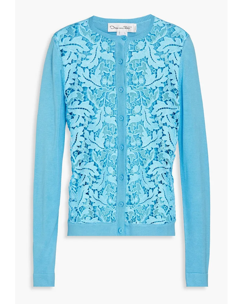 Oscar de la Renta Cardigan aus einer Seidenmischung und Guipure-Spitze Blau