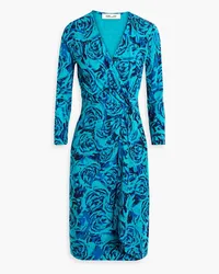 Diane von Furstenberg Ademia Kleid aus Jersey mit Print und Wickeleffekt Blau